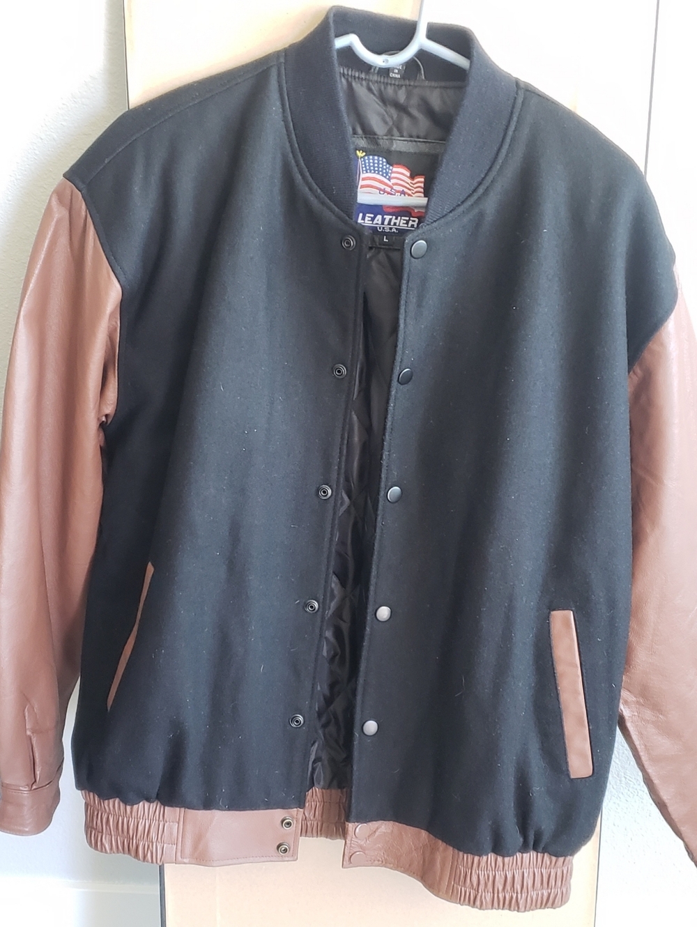 USA Leather Mens Wool Jacket Sz Large